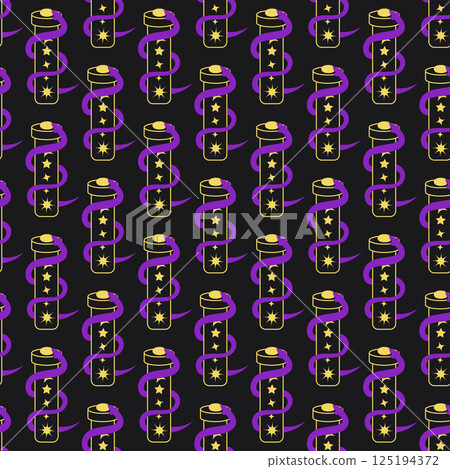 Silhouettes Magic symbols seamless pattern, with magical elements such as snake, eye, tarot cards, hand, skull. Witchcraft theme symbols and elements 125194372
