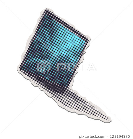 Halftone laptop - Torn out isolated paper sticker on transparent background. Collage element. Vector illustration. 125194580