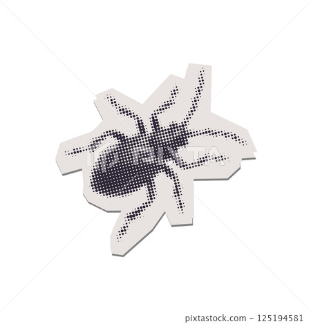 Vintage Bug Textured Grunge Halftone Effect torn out paper sticker. Retro Y2K Insect Collage Art, Bitmap Grain Punk Aesthetic. Vector illustration. 125194581