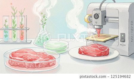 3D列印培養肉實驗室水彩畫 125194682