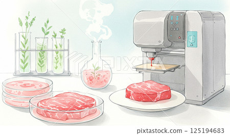 3D列印培養肉實驗室水彩畫 125194683