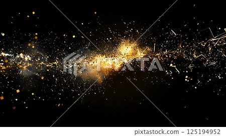 A black background with a bright yellow line of sparkles 125194952