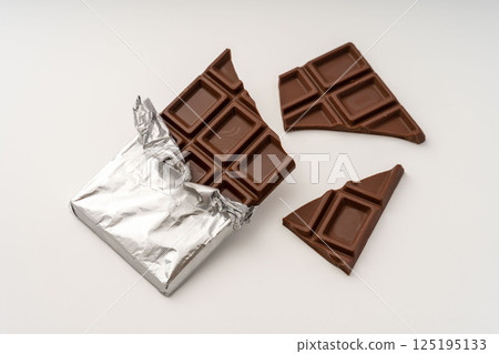 Broken chocolate bar on white background 125195133