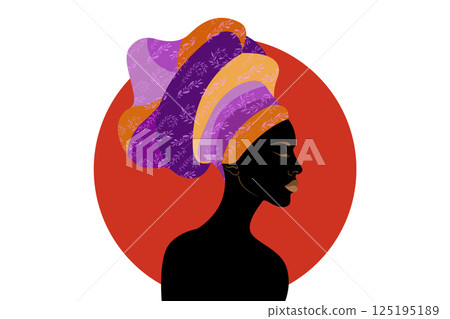 African woman logo design, black woman portrait wearing turban with Africa tribal pattern. Beauty vector illustration isolated on white background African woman logo design, black woman portrait wearing turban with Africa tribal pattern. Beauty vector illustration isolated on white background 125195189