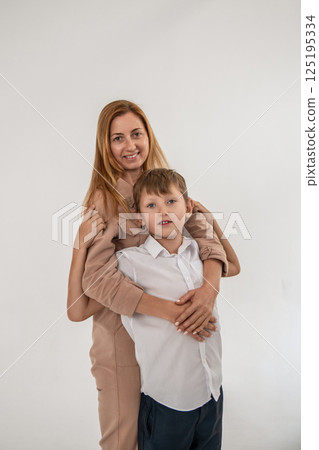 Mother Son Portrait Studio White Background Family Mother Son Portrait Studio White Background Family 125195334