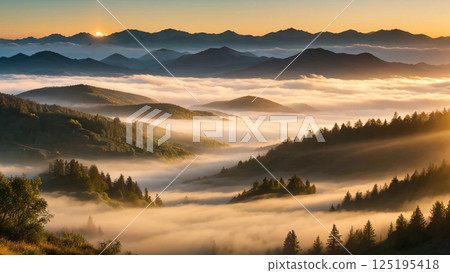 The sea of clouds illuminated by the morning sun The sea of clouds illuminated by the morning sun 125195418