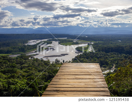 View of the Pastaza River from the Indichuris viewpoint in the Ecuadorian Amazon. View of the Pastaza River from the Indichuris viewpoint in the Ecuadorian Amazon. 125195438