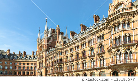 Stunning of the gothic building where the St. Pancras Renaissance Hotel is based in Kings Cross. 125195577
