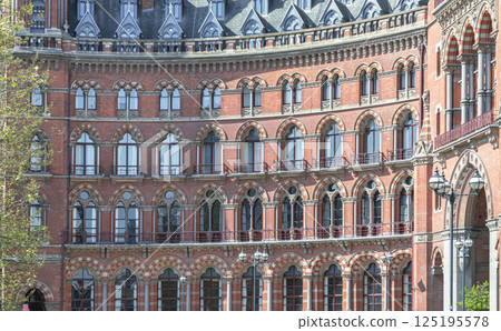 Stunning exterior of the gothic building where the St. Pancras Renaissance Hotel (The Midland Grand Hotel). 125195578