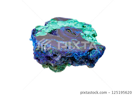 Malachite mineral stone with azurite on white background 125195620