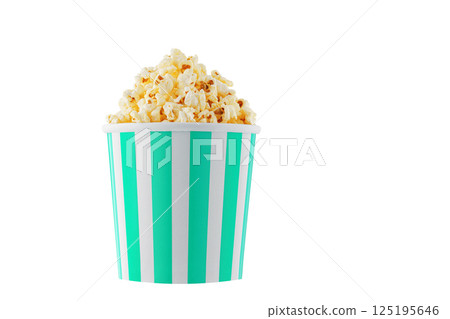 Delicious popcorn, classic box, classic paper cup with Green stripe, isolated on white background 125195646