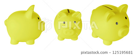 Set Piggy bank pig Yellow color on isolated white background 125195681