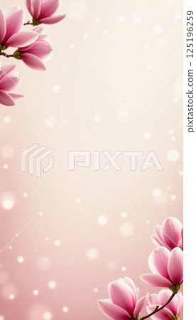 Delicate pink magnolia blossoms elegantly border a soft, warm background. The ethereal bokeh effect creates a dreamy atmosphere, enhancing nature's beauty Generative AI Delicate pink magnolia blossoms elegantly border a soft, warm background. The ethereal bokeh effect creates a dreamy atmosphere, enhancing nature's beauty Generative AI 125196259