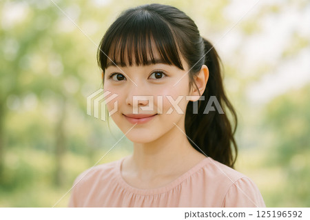 大自然中微笑年輕女子的畫像 125196592