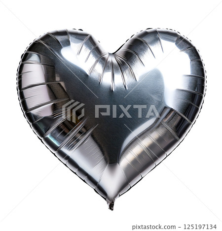 Shiny silver balloon in the shape of a heart 125197134