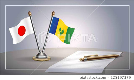 Small national flag of Japan and ST. Vincent Grenadines flag Relation, Template Vector Illustration 125197379