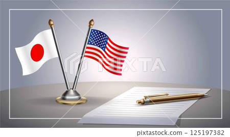 Small national flag of Japan and United States flag Relation, Template Vector Illustration Small national flag of Japan and United States flag Relation, Template Vector Illustration 125197382