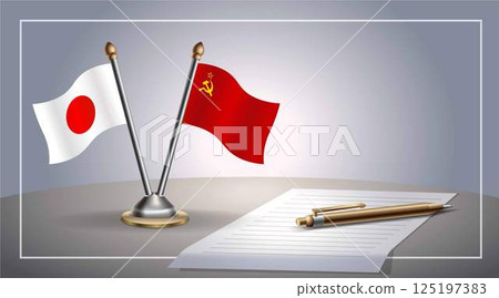 Small national flag of Japan and USSR flag Relation, Template Vector Illustration 125197383