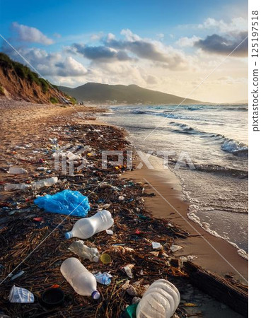 Garbage launched to the shore 125197518