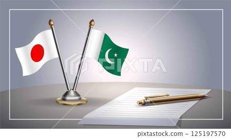 Small national flag of Japan and Pakistan flag Relation, Template Vector Illustration 125197570