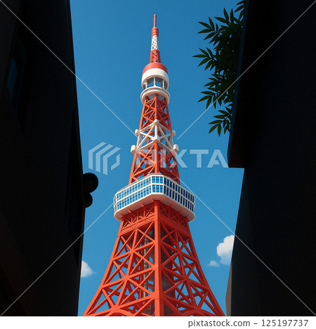 Illustration of Tokyo Tower peeking through a gap in the city 125197737
