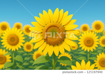 一幅溫柔的向日葵田插圖 125197940