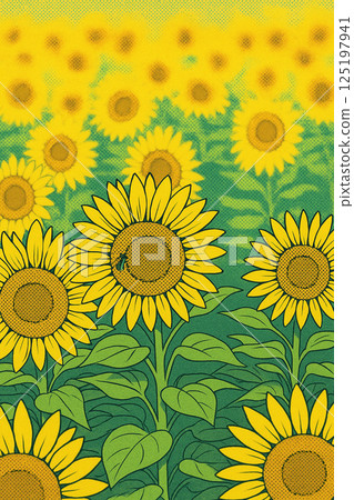 一幅溫柔的向日葵田插圖 一幅溫柔的向日葵田插圖 125197941