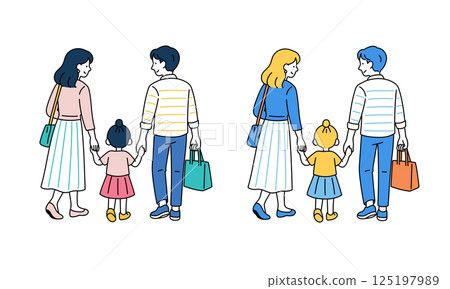 一家人帶著孩子散步的背影 一家人帶著孩子散步的背影 125197989
