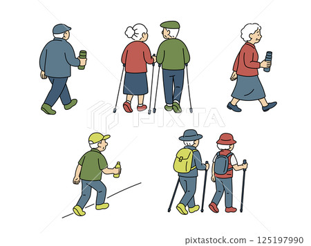 一位老年人運動的背面和側面圖 一位老年人運動的背面和側面圖 125197990