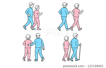 Back view of seniors exercising together 125198001