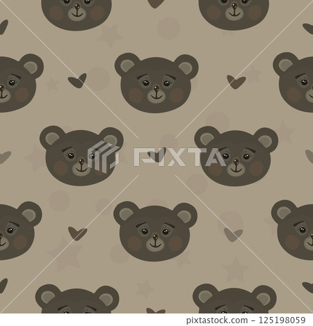 Cute brown bears, scandinavian design, vector seamless pattern, endless background 125198059
