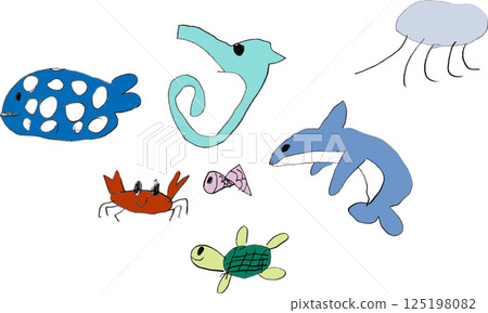 兒童畫的可愛的水族館生物插圖 兒童畫的可愛的水族館生物插圖 125198082
