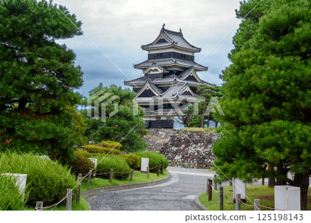 Looking up at Matsumoto Castle's castle tower 125198143