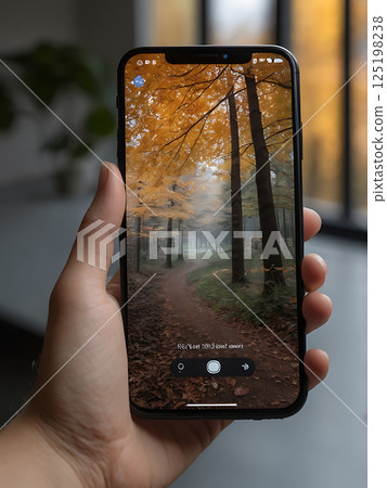 智慧型手機螢幕上顯示秋葉的影像,手持,ai 智慧型手機螢幕上顯示秋葉的影像,手持,ai 125198238