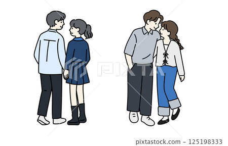 一對隨意的情侶緊鄰站在一起的背影 125198333