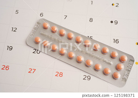 Birth control pills for female of ovulation day, fetus, maternity, childbirth, birth control. 125198371