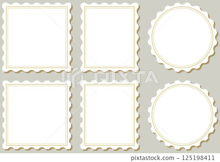Set of three-dimensional antique rectangular, square and round stamp frames 125198411