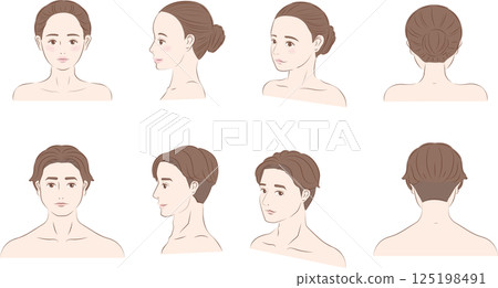 Illustration set of young Asian men and women in various angles Illustration set of young Asian men and women in various angles 125198491