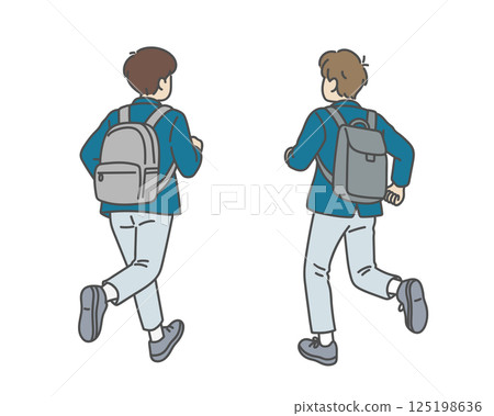 Back view of a high school boy commuting to school 125198636