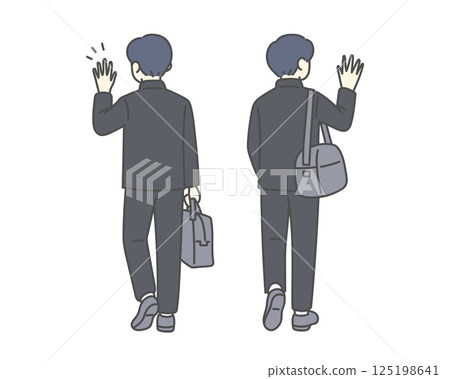 一名男高中生揮手的背影 一名男高中生揮手的背影 125198641