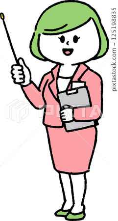 一位身著西裝、手持文件並正在講解的女性（全身） 125198835