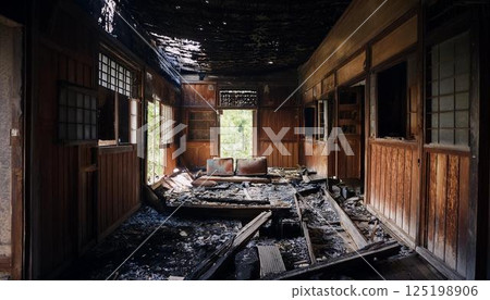 著火的房子內部 125198906