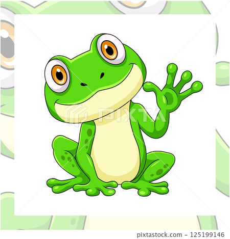 Cartoon frog waving on white background Cartoon frog waving on white background 125199146
