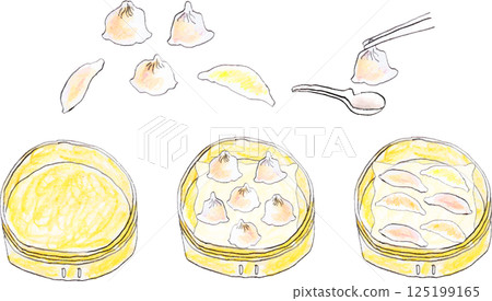 手繪小籠包蒸餃 125199165