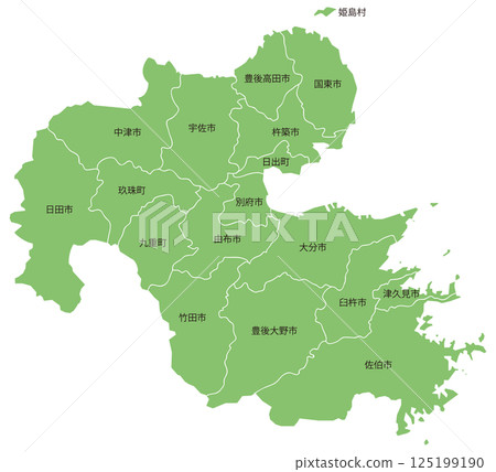 大分縣可劃分地圖,包含城市和城鎮名稱 大分縣可劃分地圖,包含城市和城鎮名稱 125199190