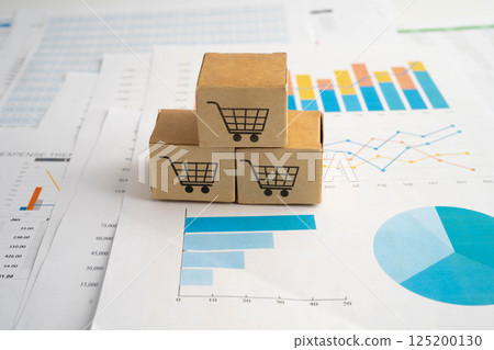 Online shopping, Shopping cart box on calculator, import export, finance commerce. 125200130