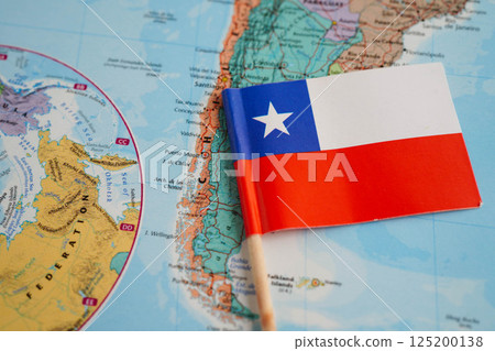 Bangkok, Thailand December 10, 2023 Chile map in world map paper. 125200138