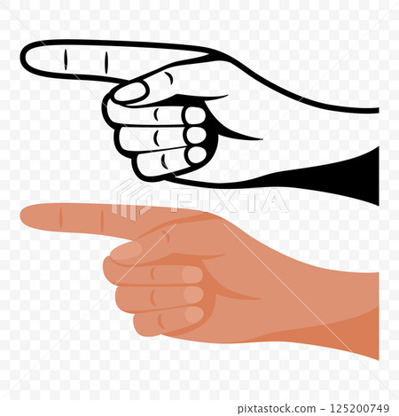 Pointing Hands. Flat Cartoon Outline and Colored Human Index Finger Gesture. Directional Pointer Icon. Left Direction Gesture. Human Hand, Pointer, Finger Sign, Vector Illustration Pointing Hands. Flat Cartoon Outline and Colored Human Index Finger Gesture. Directional Pointer Icon. Left Direction Gesture. Human Hand, Pointer, Finger Sign, Vector Illustration 125200749