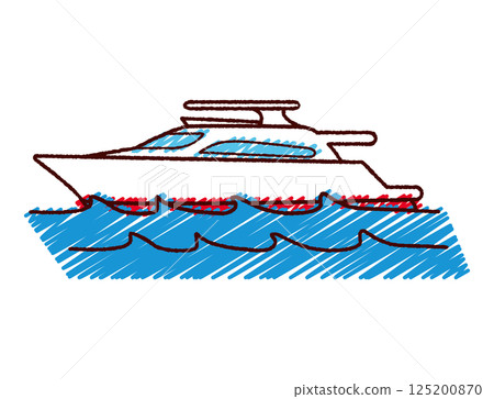 Hand-drawn color illustration of a cruise ship sailing on the sea Hand-drawn color illustration of a cruise ship sailing on the sea 125200870