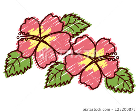 Cute hand-drawn hibiscus color illustration Cute hand-drawn hibiscus color illustration 125200875